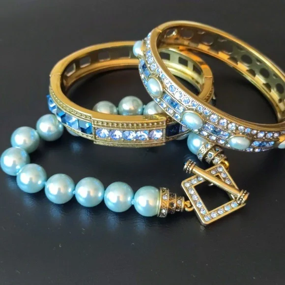 Heidi Daus Bronze Gold and Blue 3 Piece Bracelet Set - Picture 5 of 6